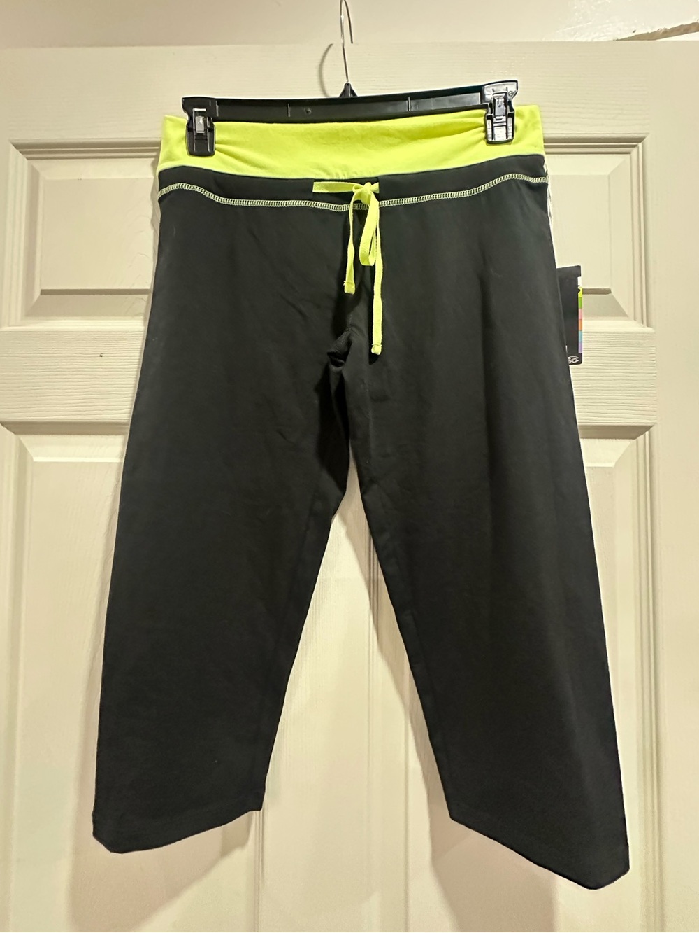 Lagaci Black Capri Pants with Neon Yellow Waistband